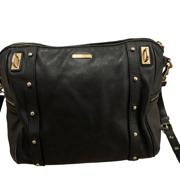 Rebecca Minkoff Black Leather Cupid Satchel Bag Purse Crossbody Gold Hardware!! - Picture 4 of 16